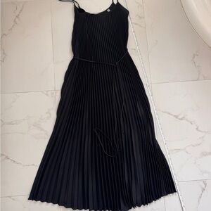 Vince Midnight navy Pleated belted Midi Dress